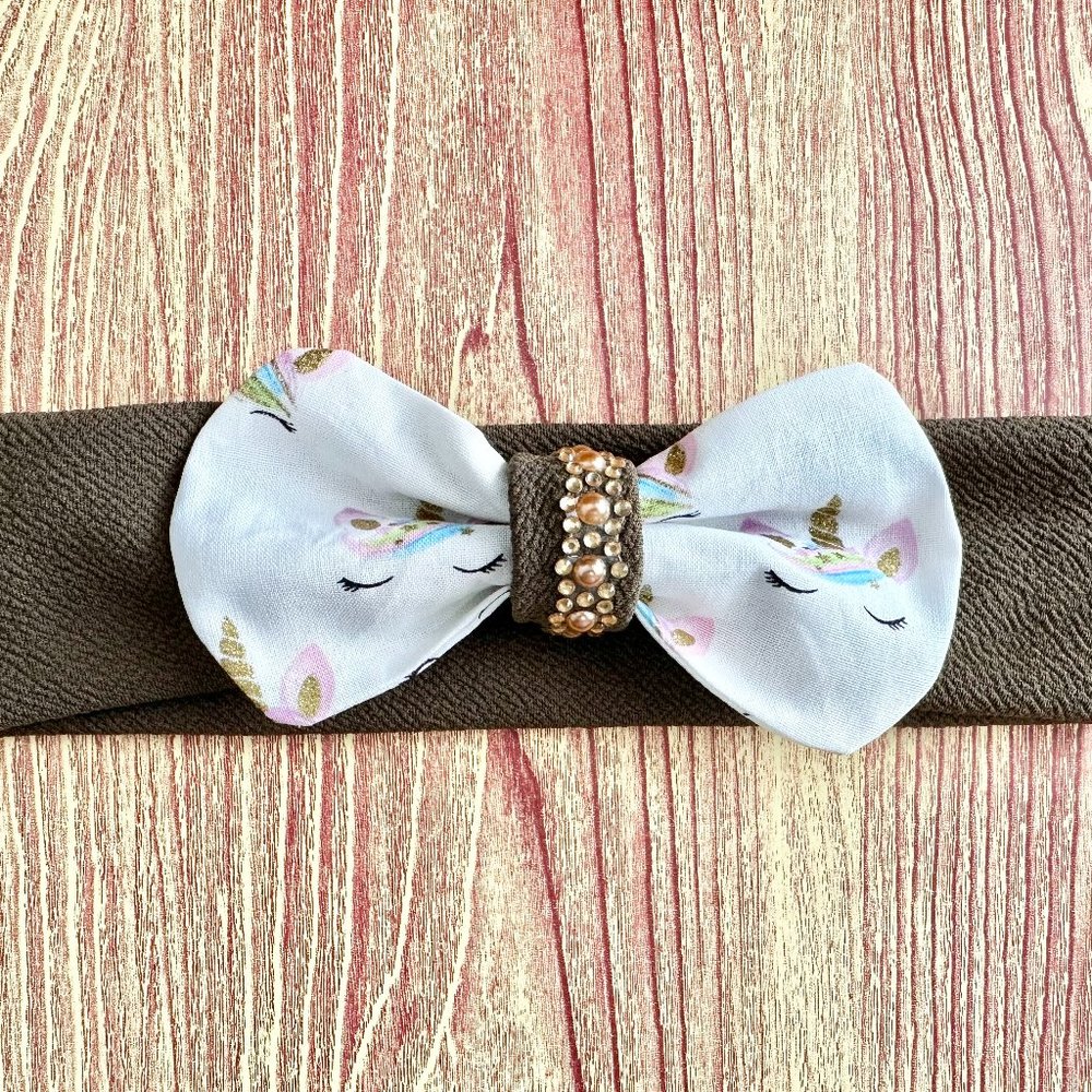 Brand New Handmade Girls Green Headband with a Beautiful Matching Unicorn Bow